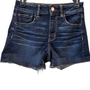 American Eagle Hi-Rise Shortie Super Stretch Dark Wash Denim Shorts - Size 4